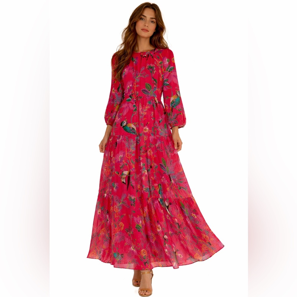 Banjanan Ultra Feminine, Romantic, Floral Maxi Dress Tiered Size Small